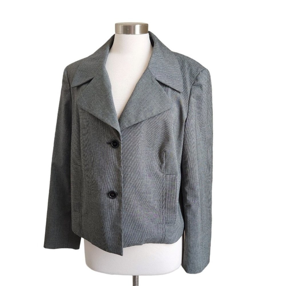 Jones Newโ York Jones Wear Cropped Blazer 16 Micro Check Black Gray Stretch